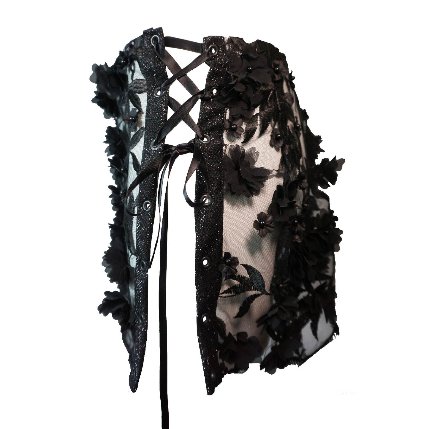 Sheer Floral Embroidered Mini Skirt Lace-up Cover Up