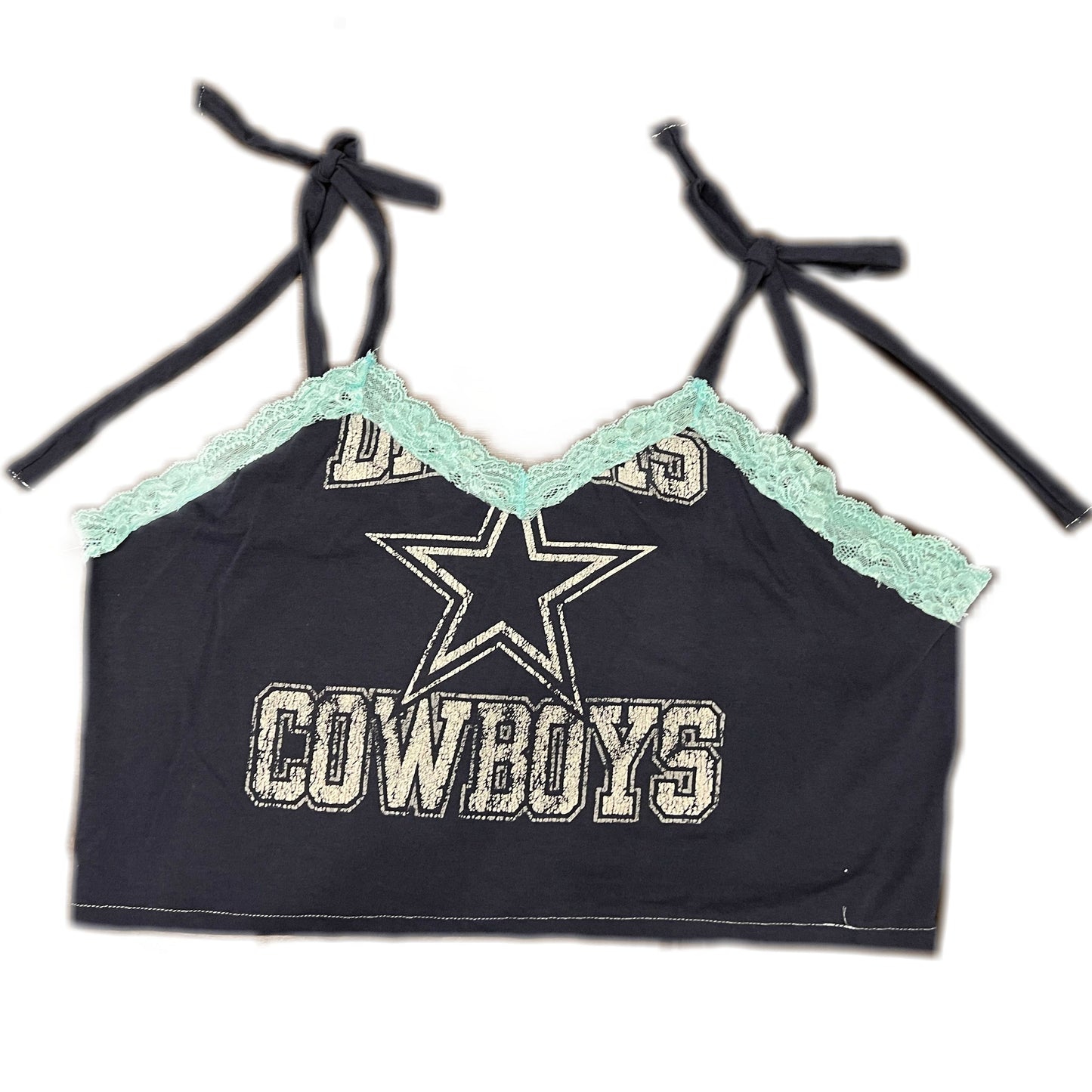 Up-cycled Dallas Cowboys Spaghetti Strap Lace Trim Tee
