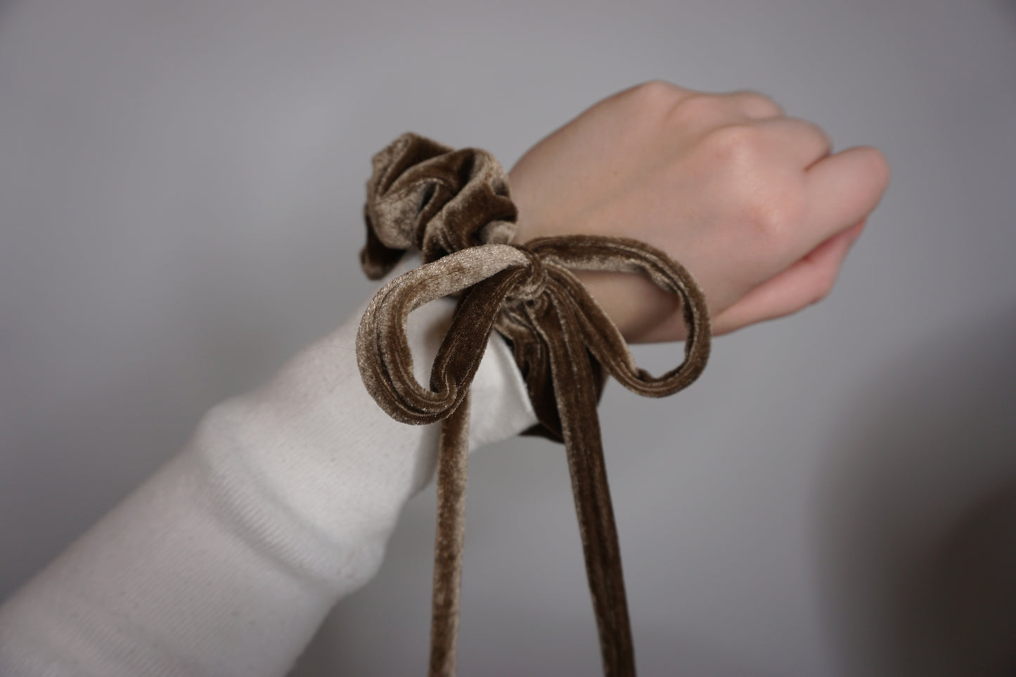 Velvet Golden Brown Bow Scrunchie