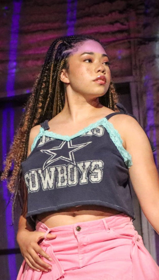Up-cycled Dallas Cowboys Spaghetti Strap Lace Trim Tee