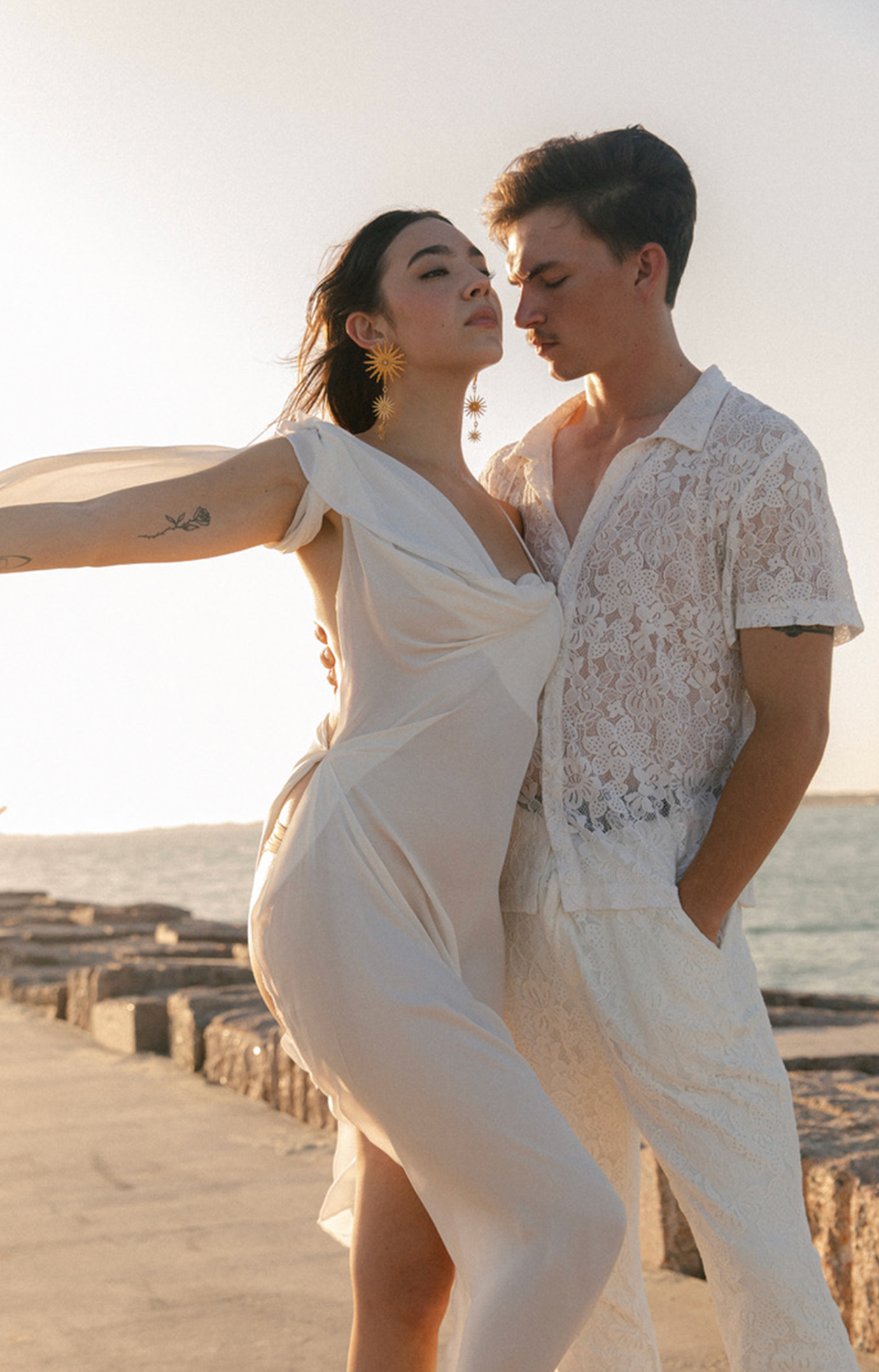 Highest Self White Draped Asymmetric Gown