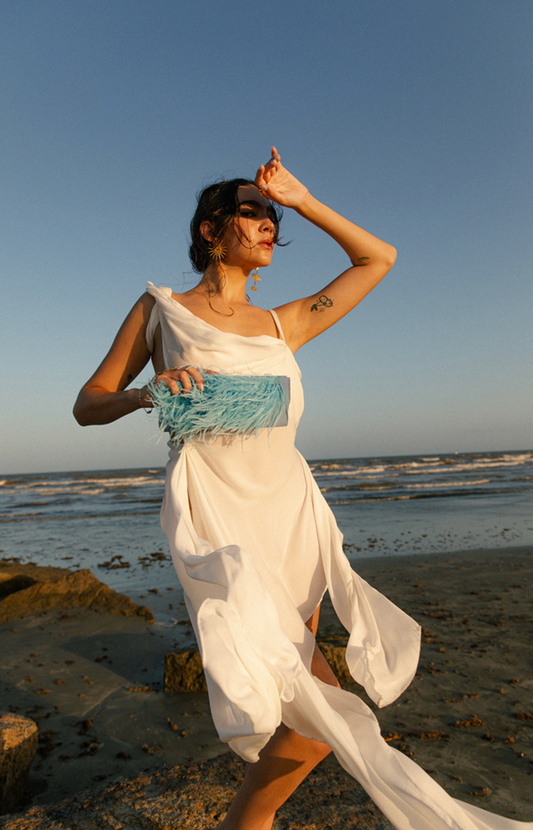 Highest Self White Draped Asymmetric Gown