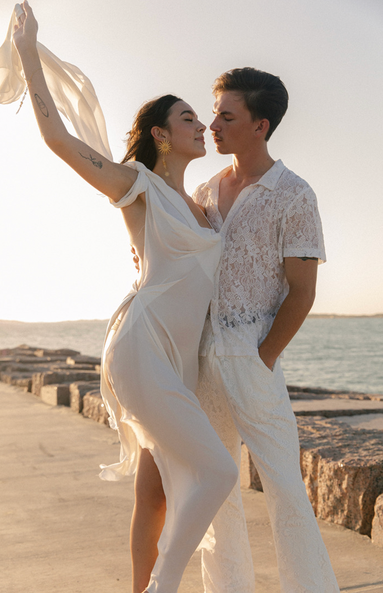 Highest Self White Draped Asymmetric Gown