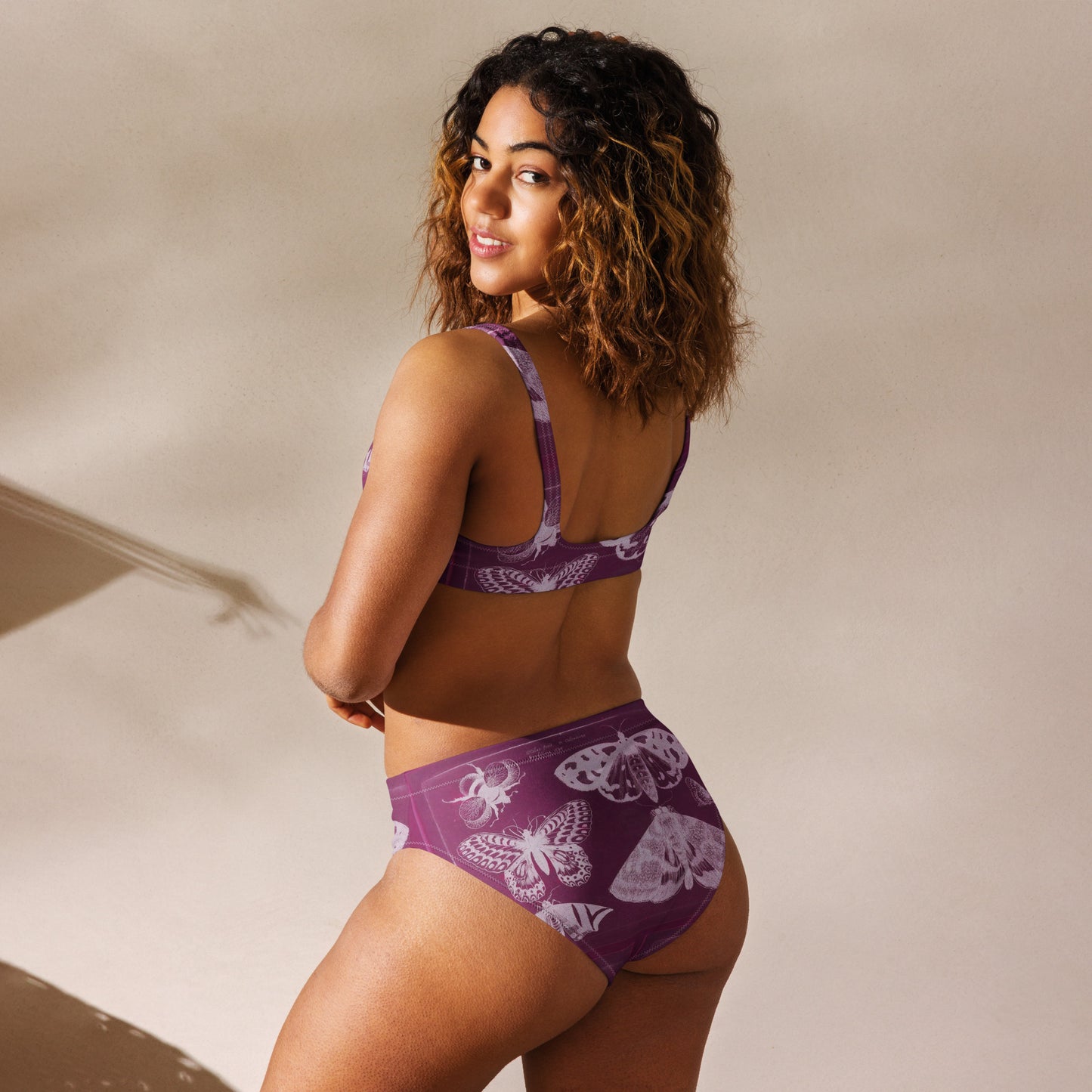 Butterflies & Bees Pink Print Recycled High-Waisted Bikini