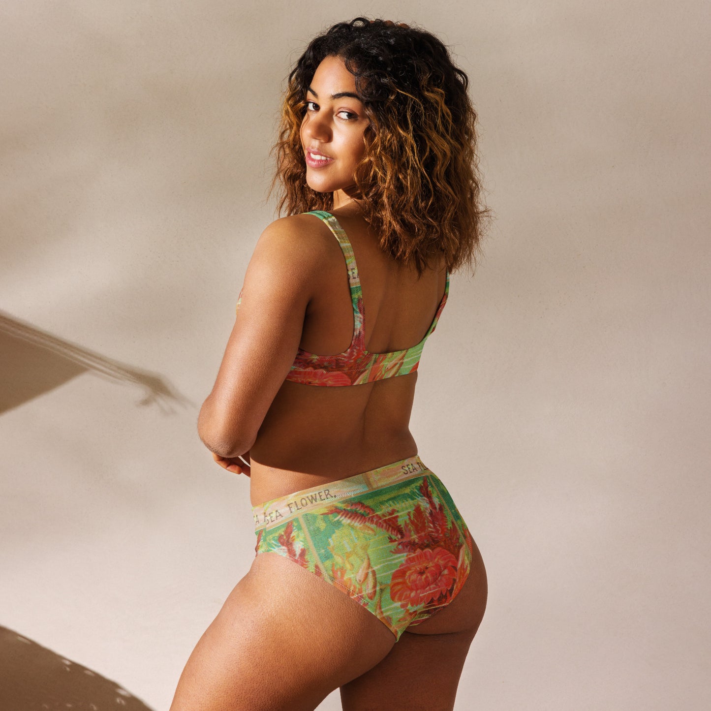 Sea Flower Print Recycled High-Waisted Bikini