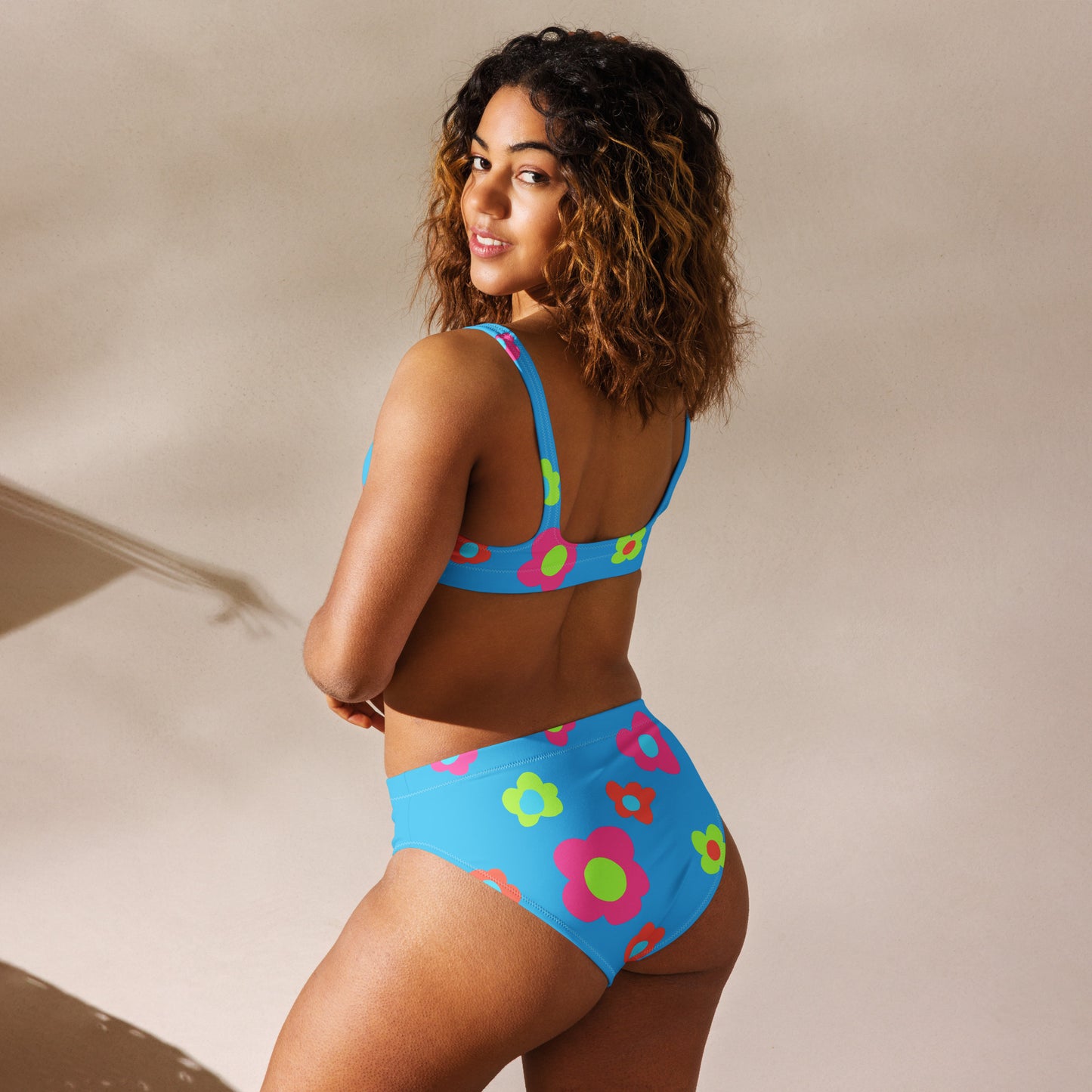 Floral Doodles Blue Print Recycled High-Waisted Bikini