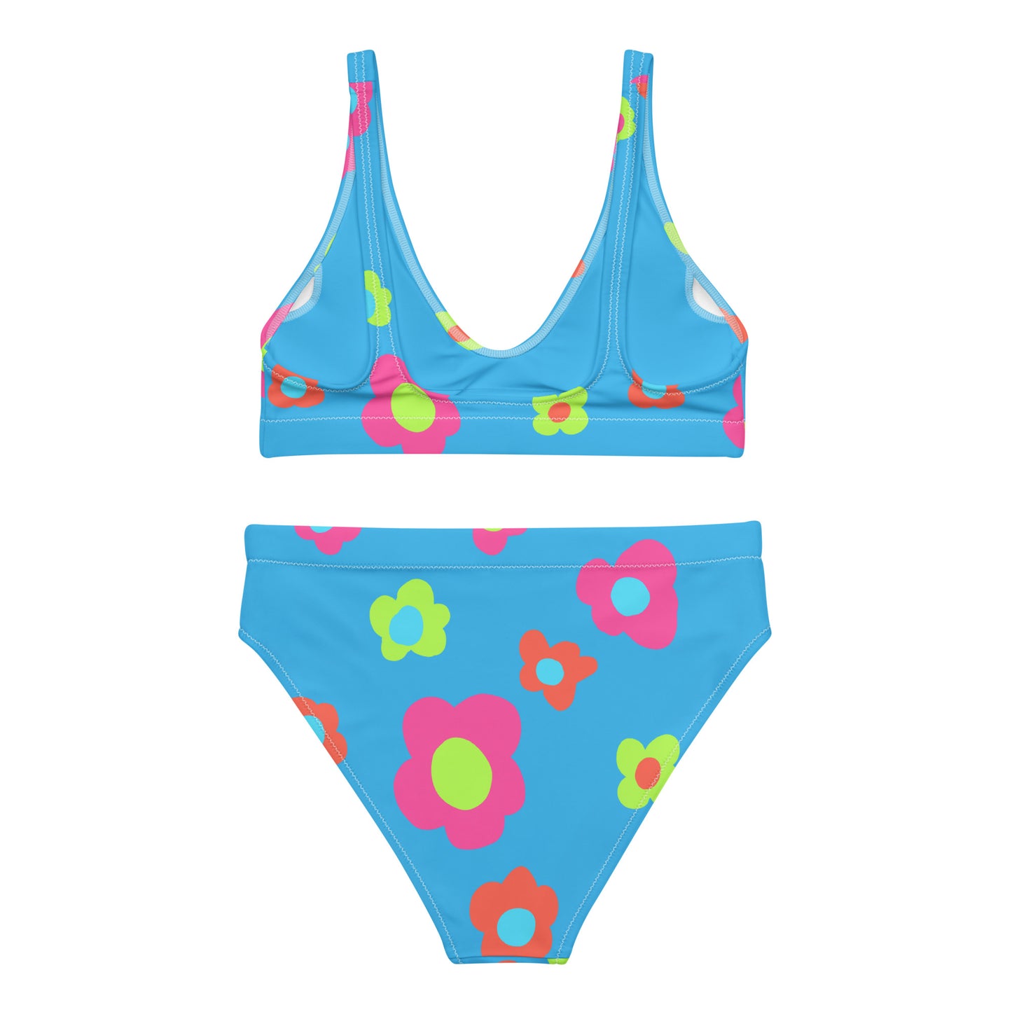 Floral Doodles Blue Print Recycled High-Waisted Bikini