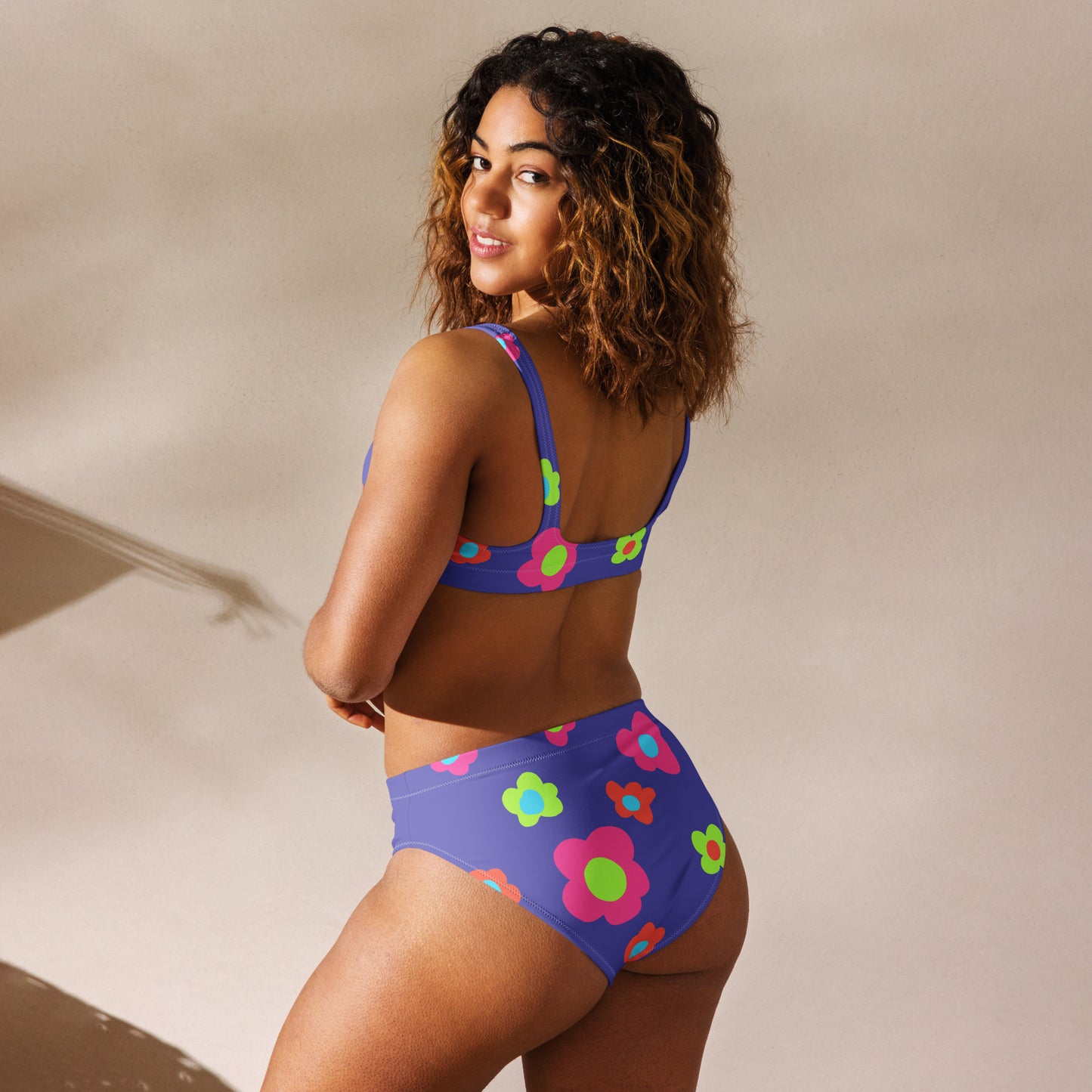 Floral Doodles Purple Print Recycled High-Waisted Bikini