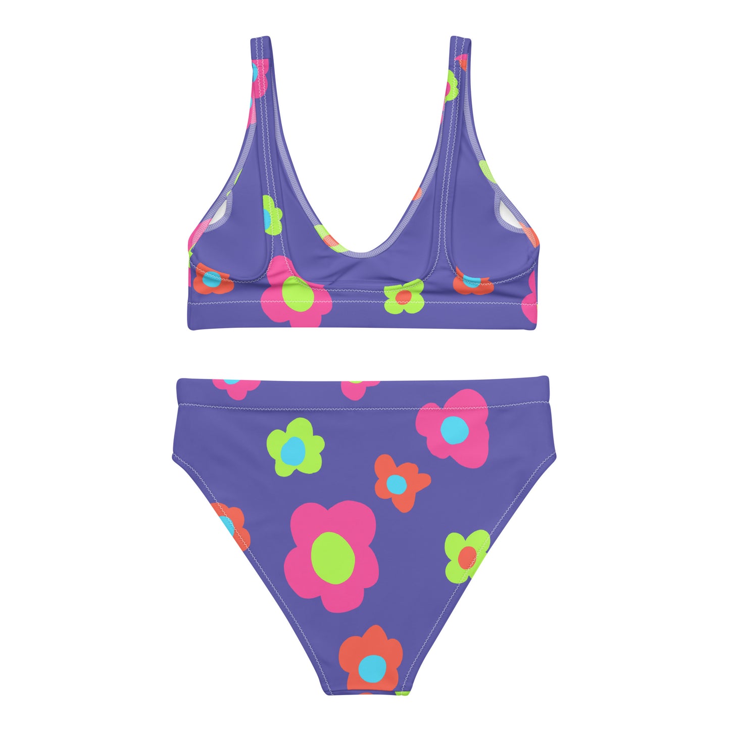 Floral Doodles Purple Print Recycled High-Waisted Bikini