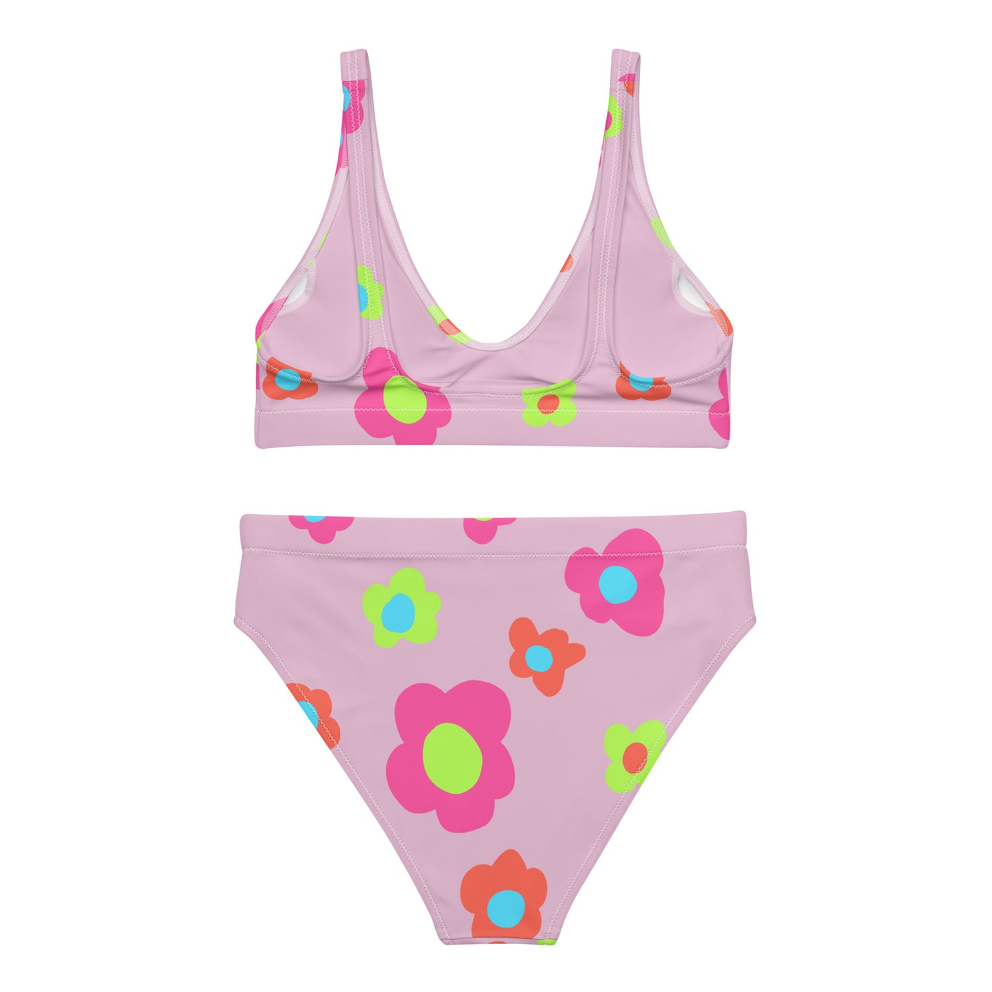 Floral Doodles Pink Print Recycled High-Waisted Bikini
