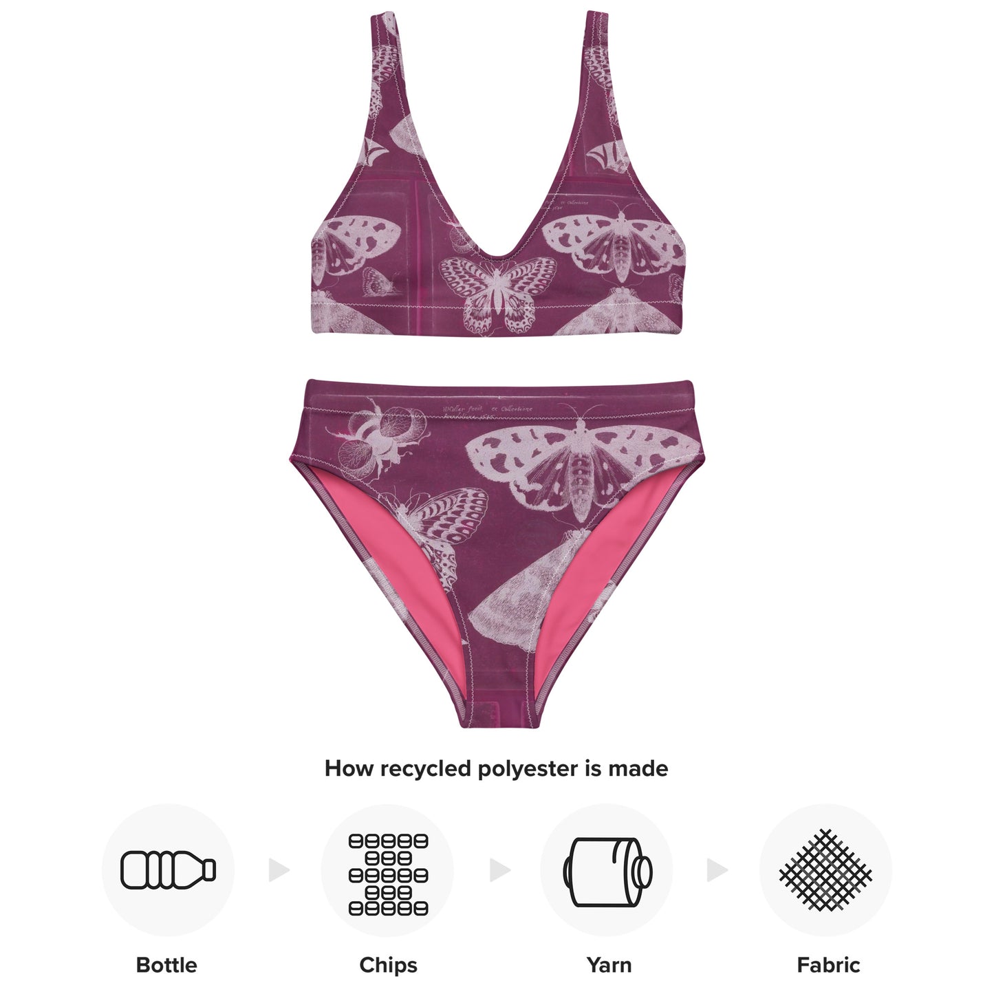Butterflies & Bees Pink Print Recycled High-Waisted Bikini