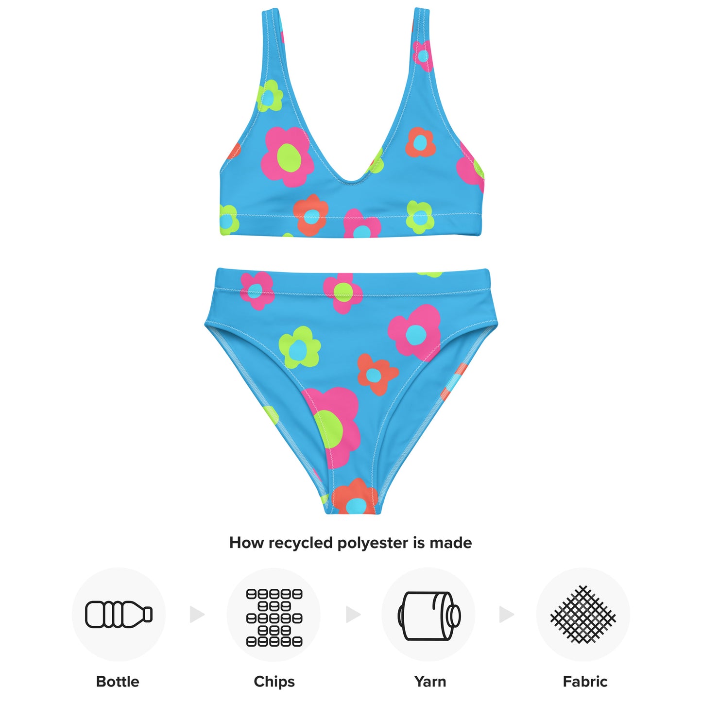 Floral Doodles Blue Print Recycled High-Waisted Bikini