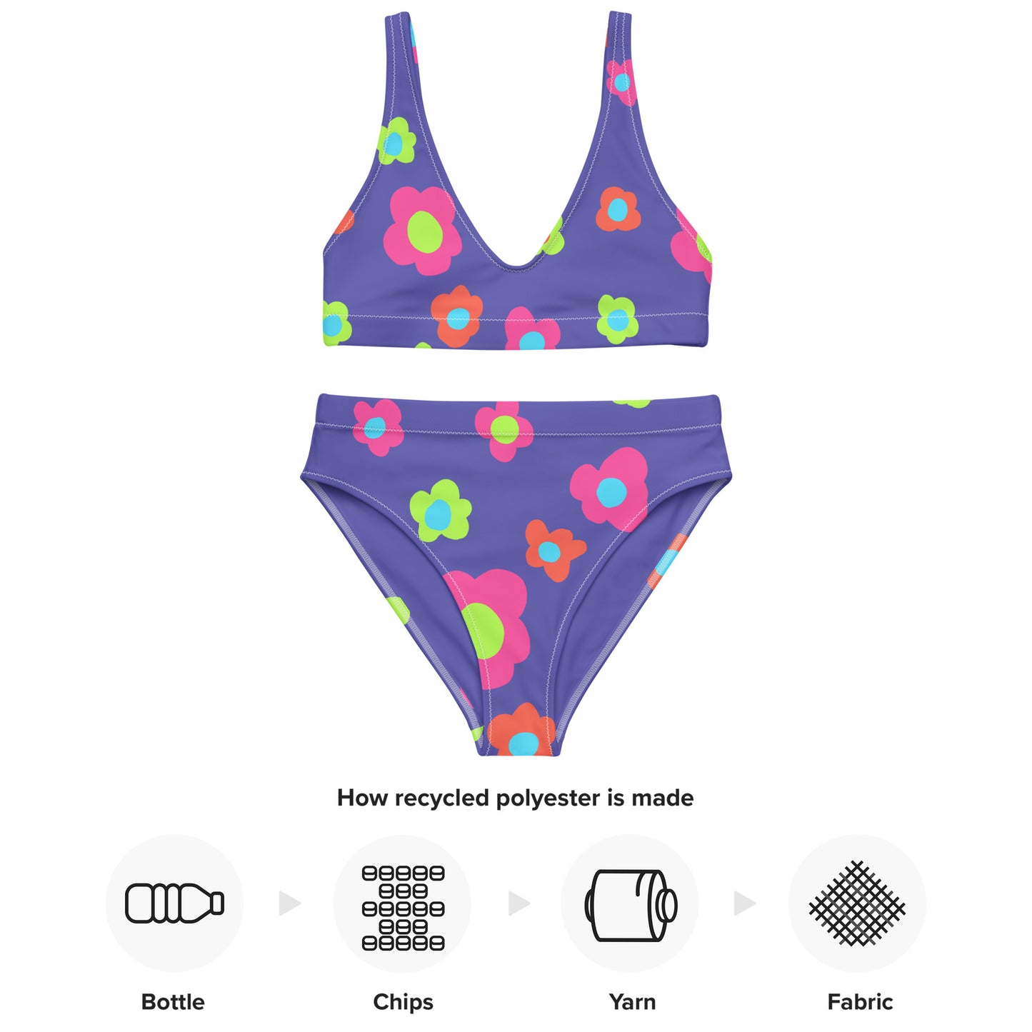 Floral Doodles Purple Print Recycled High-Waisted Bikini