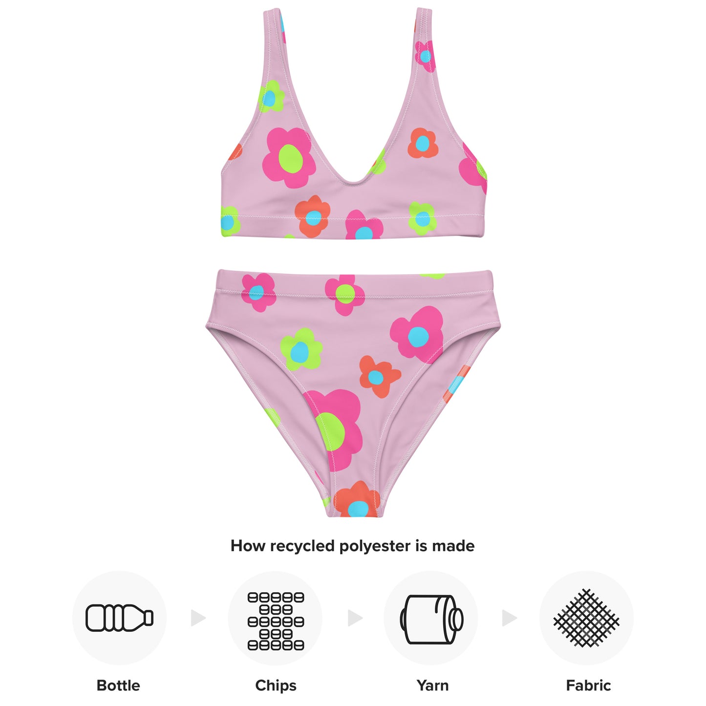 Floral Doodles Pink Print Recycled High-Waisted Bikini
