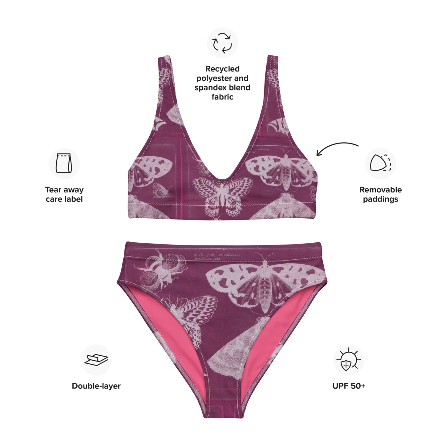 Butterflies & Bees Pink Print Recycled High-Waisted Bikini