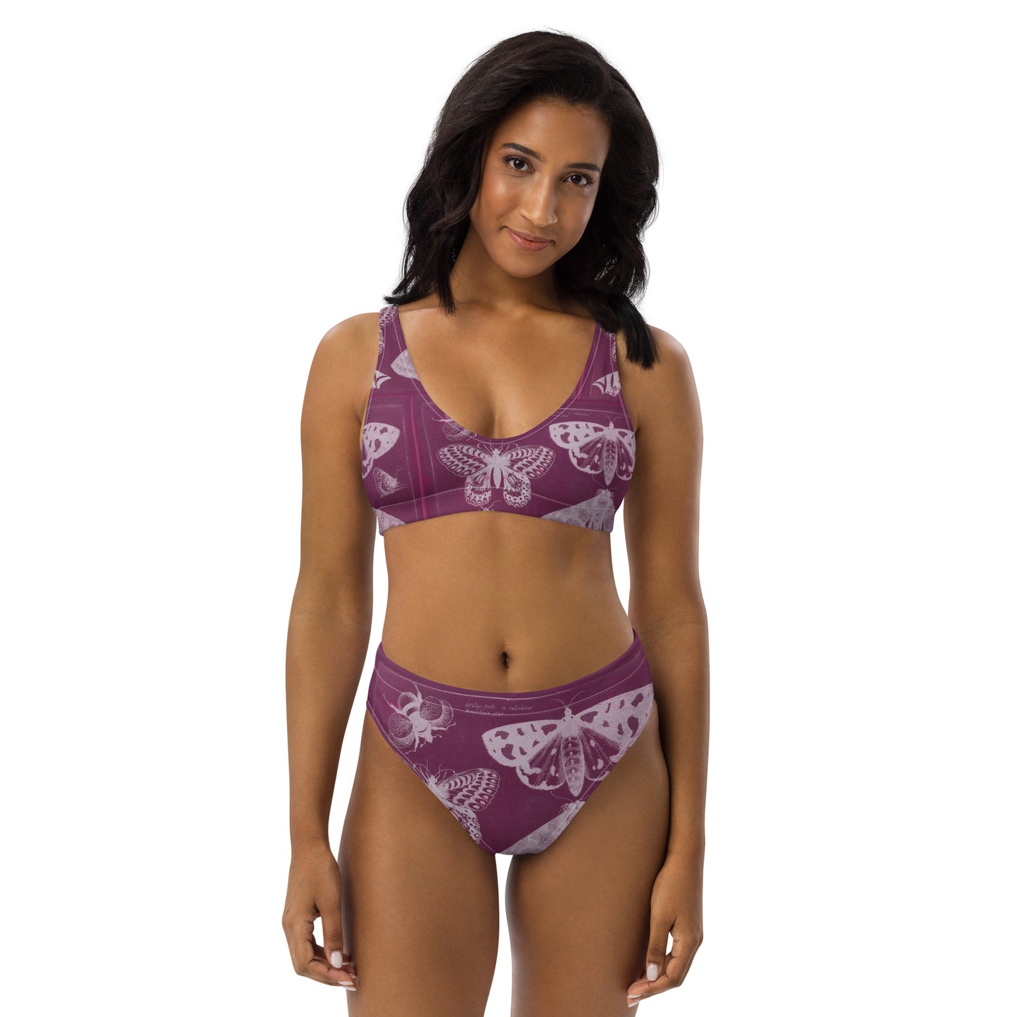 Butterflies & Bees Pink Print Recycled High-Waisted Bikini
