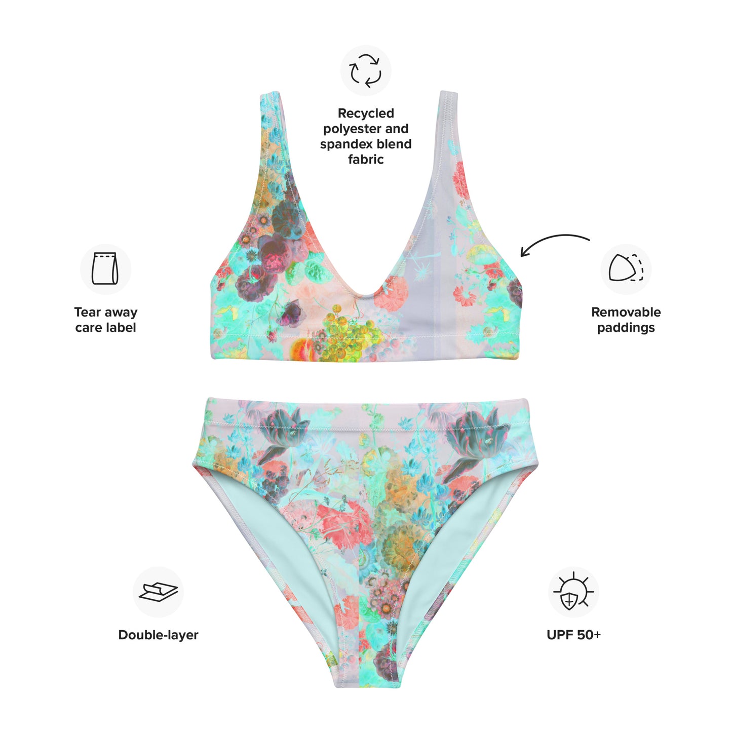 Peaches & Grapes Floral Print Recycled High-Waisted Bikini