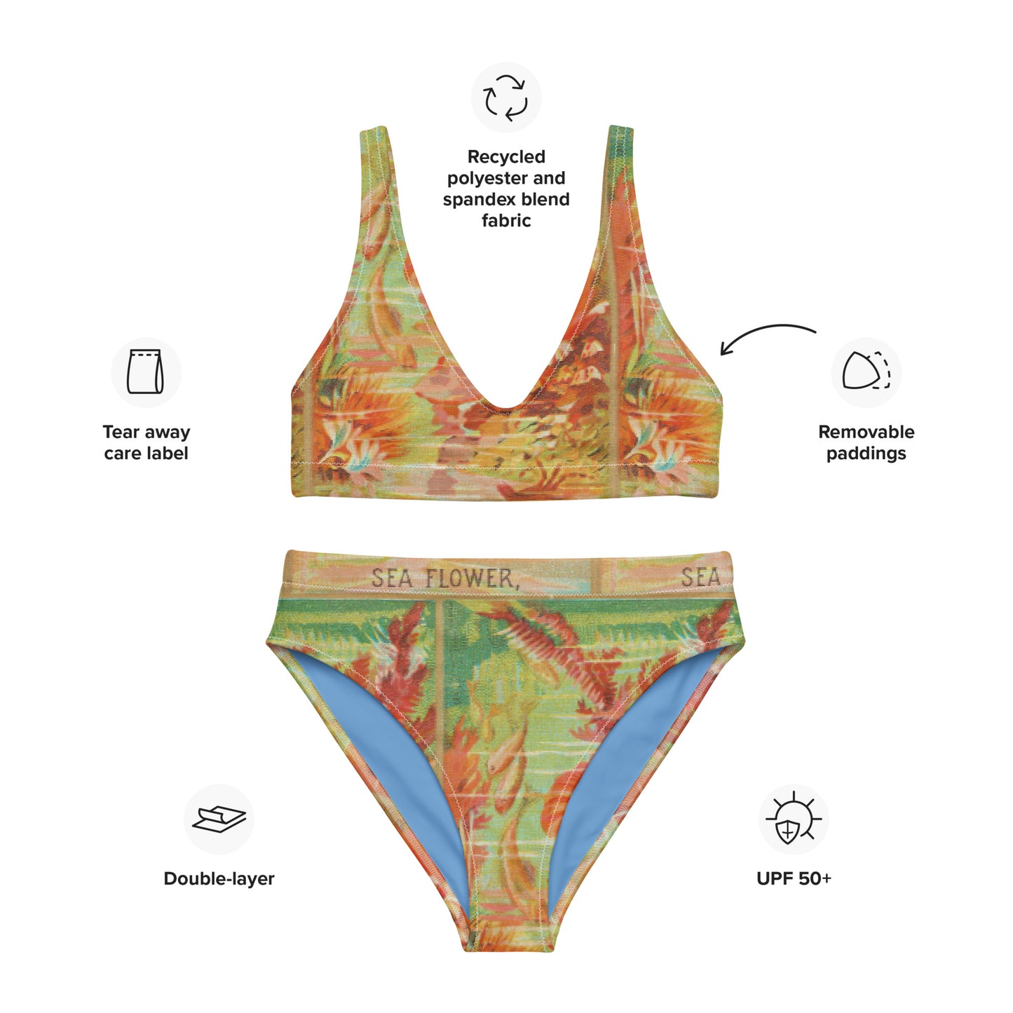 Sea Flower Print Recycled High-Waisted Bikini