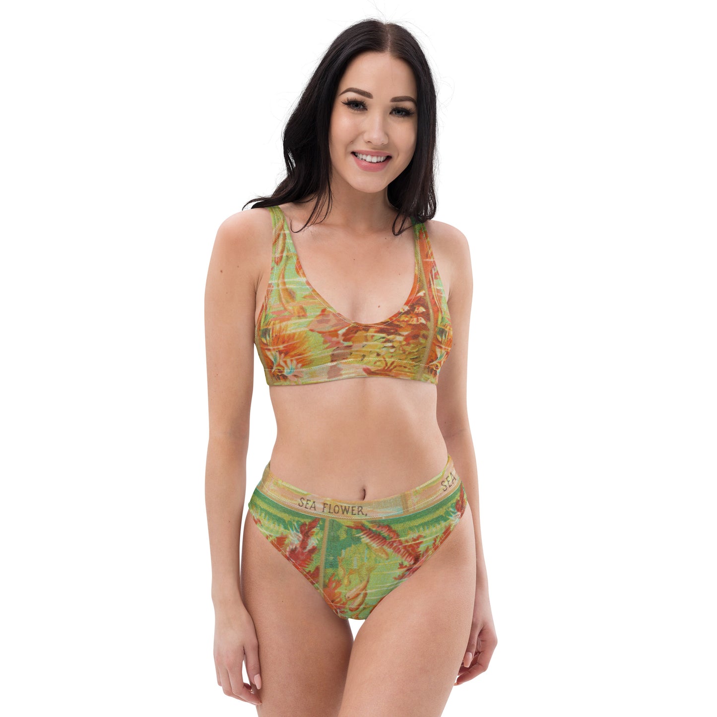 Sea Flower Print Recycled High-Waisted Bikini