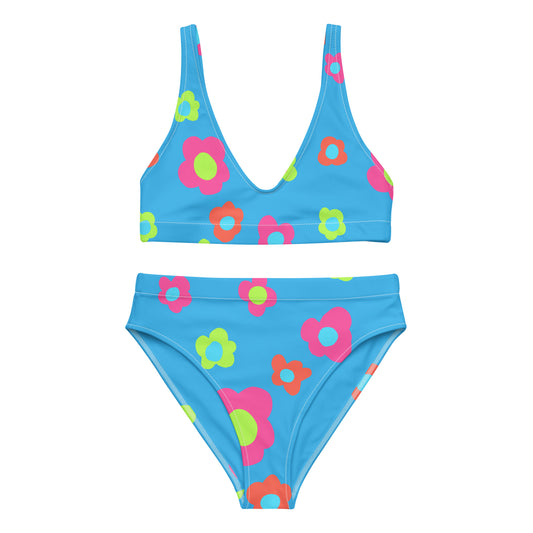 Floral Doodles Blue Print Recycled High-Waisted Bikini