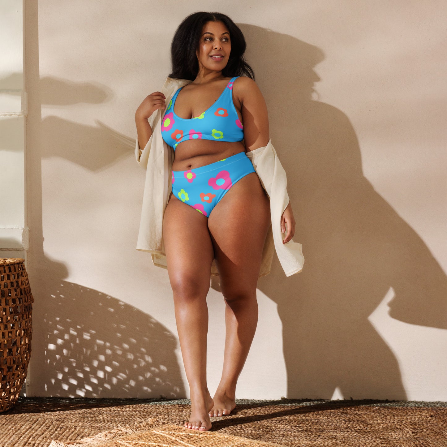 Floral Doodles Blue Print Recycled High-Waisted Bikini
