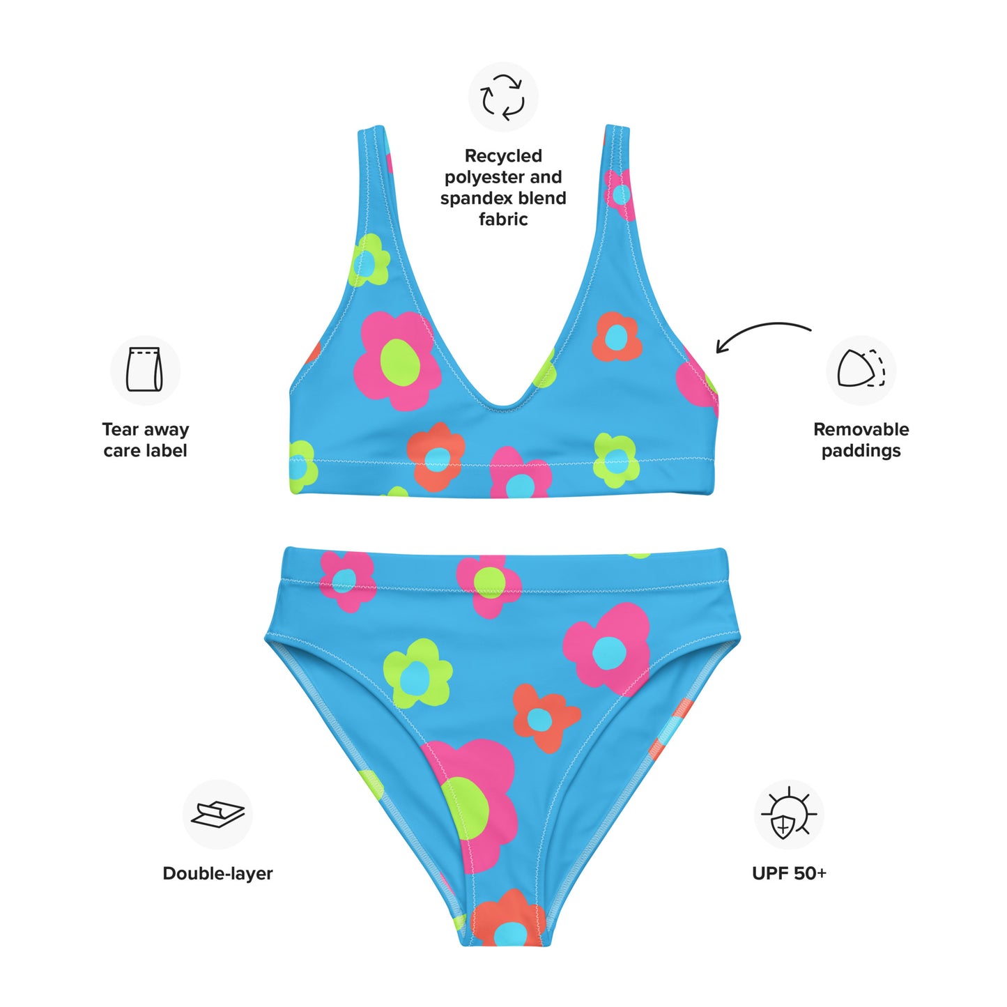 Floral Doodles Blue Print Recycled High-Waisted Bikini