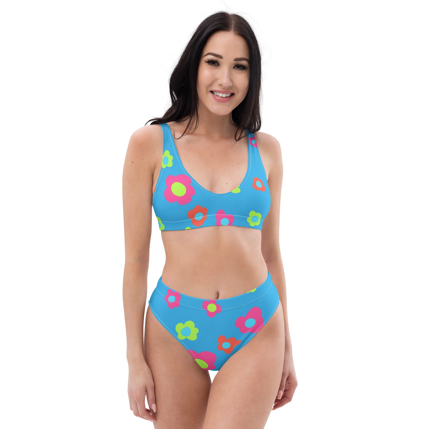 Floral Doodles Blue Print Recycled High-Waisted Bikini