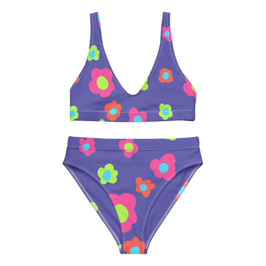 Floral Doodles Purple Print Recycled High-Waisted Bikini