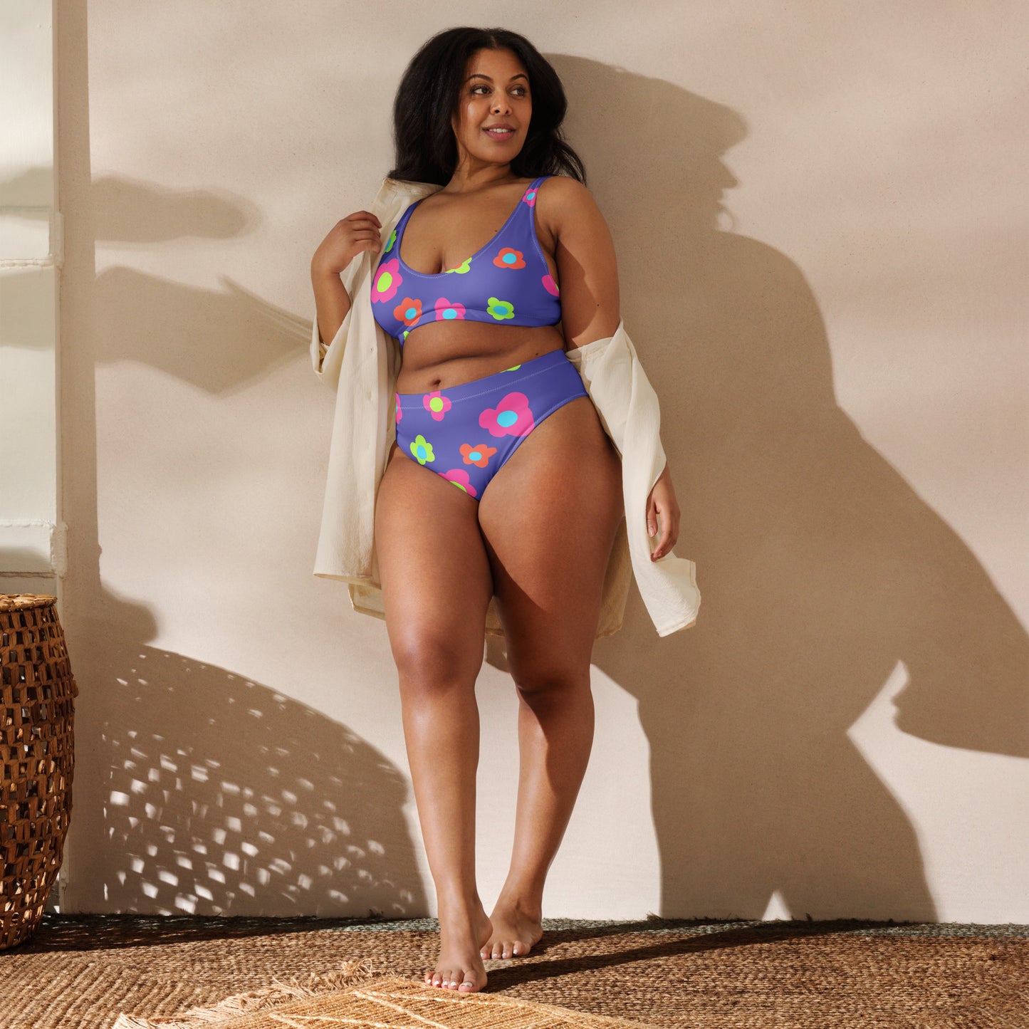 Floral Doodles Purple Print Recycled High-Waisted Bikini