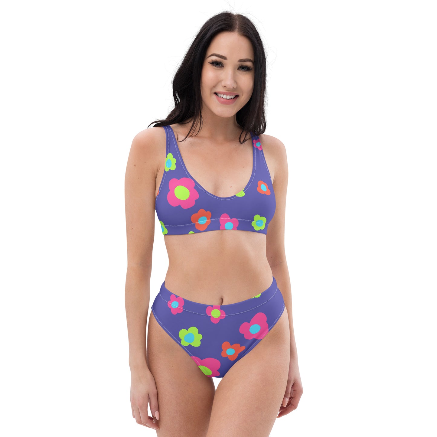 Floral Doodles Purple Print Recycled High-Waisted Bikini
