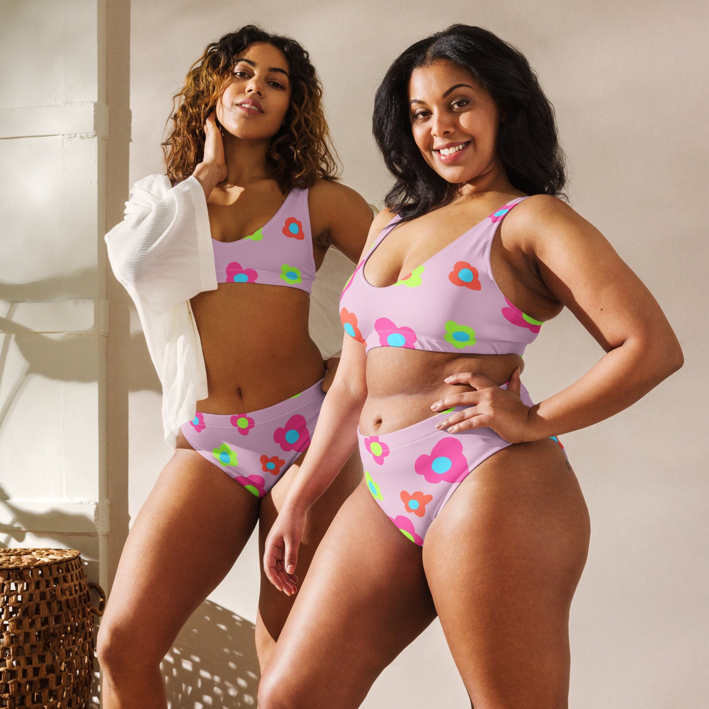 Floral Doodles Pink Print Recycled High-Waisted Bikini