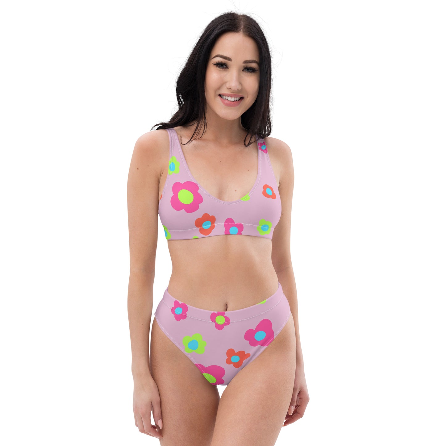 Floral Doodles Pink Print Recycled High-Waisted Bikini