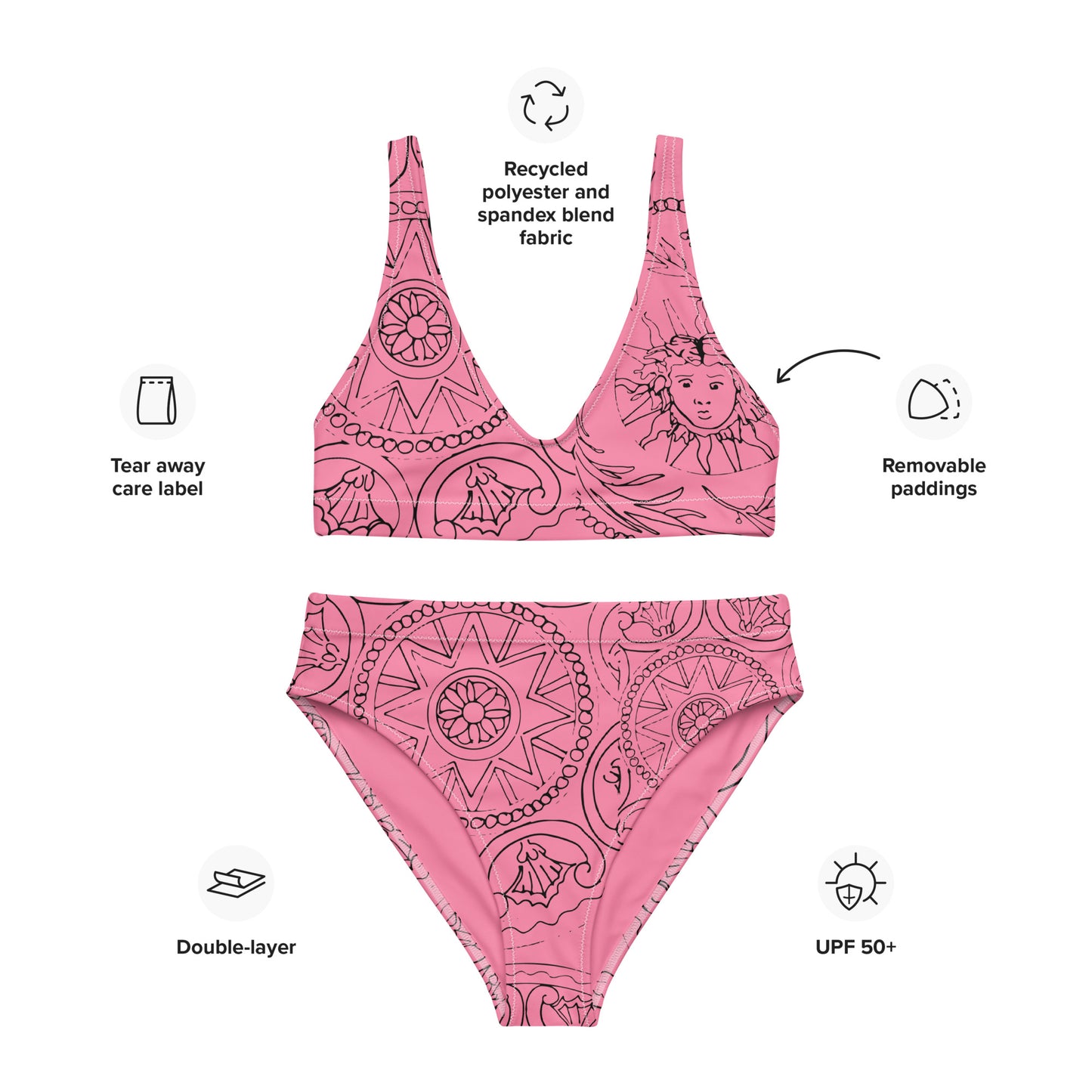 Medusa's Sea Medallion Recycled Pink High-Waisted Bikini