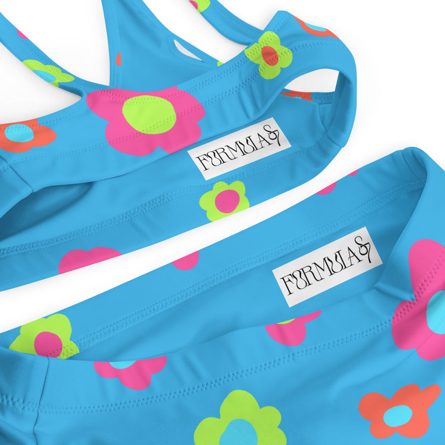 Floral Doodles Blue Print Recycled High-Waisted Bikini