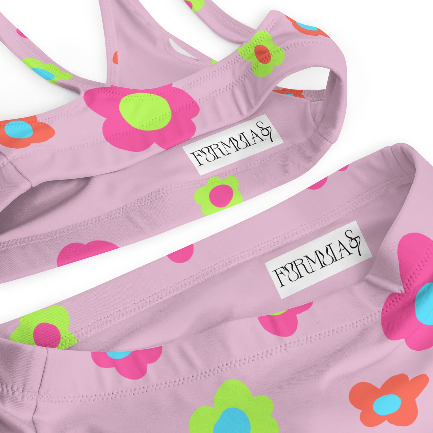Floral Doodles Pink Print Recycled High-Waisted Bikini