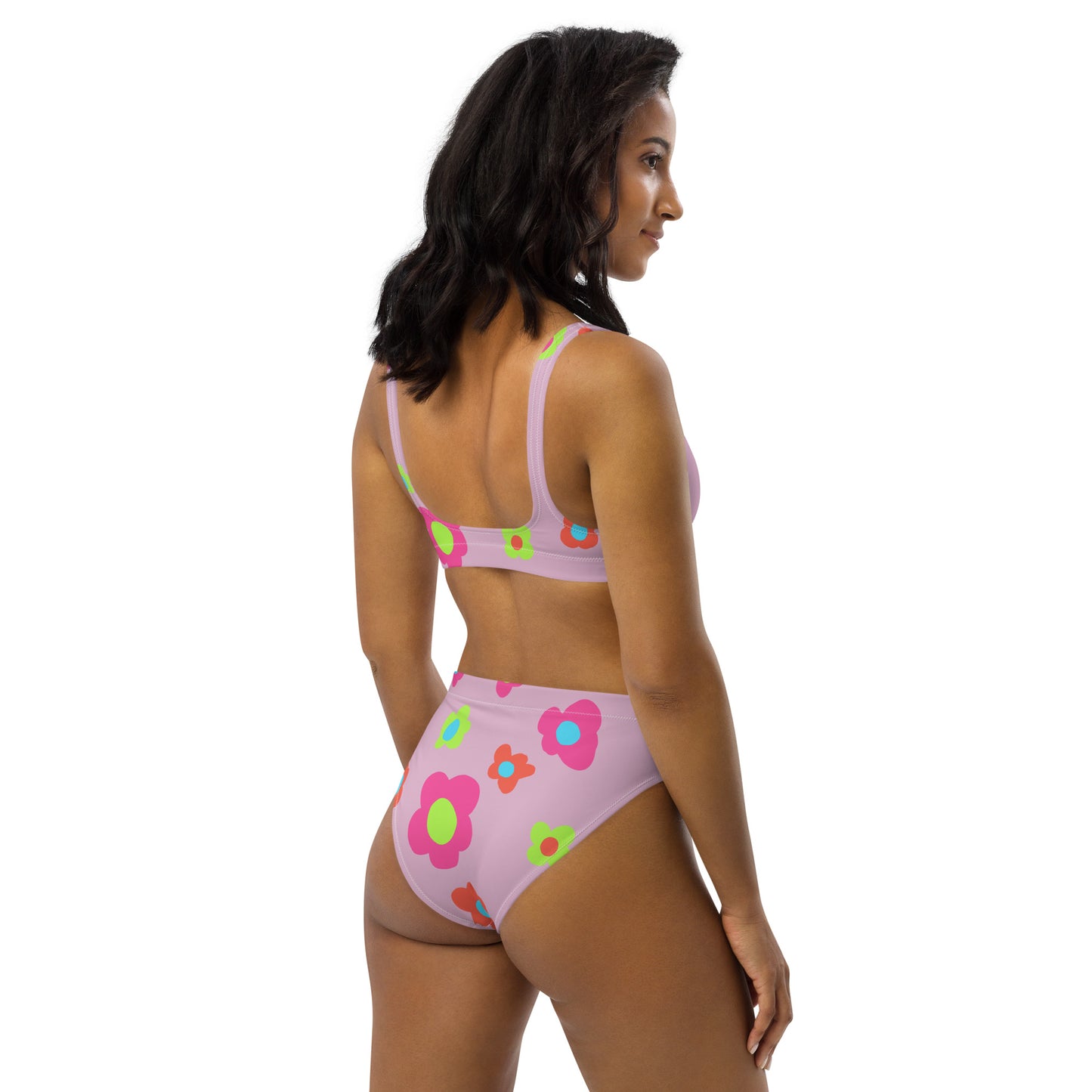 Floral Doodles Pink Print Recycled High-Waisted Bikini
