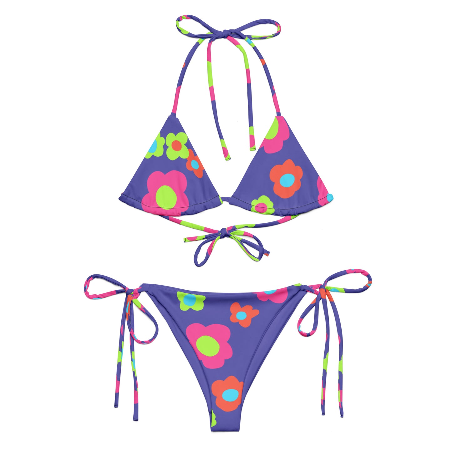 Floral Doodles Purple print recycled string bikini