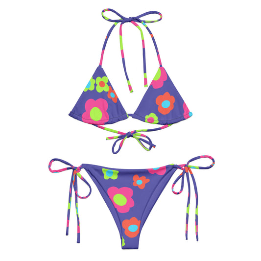 Floral Doodles Purple print recycled string bikini