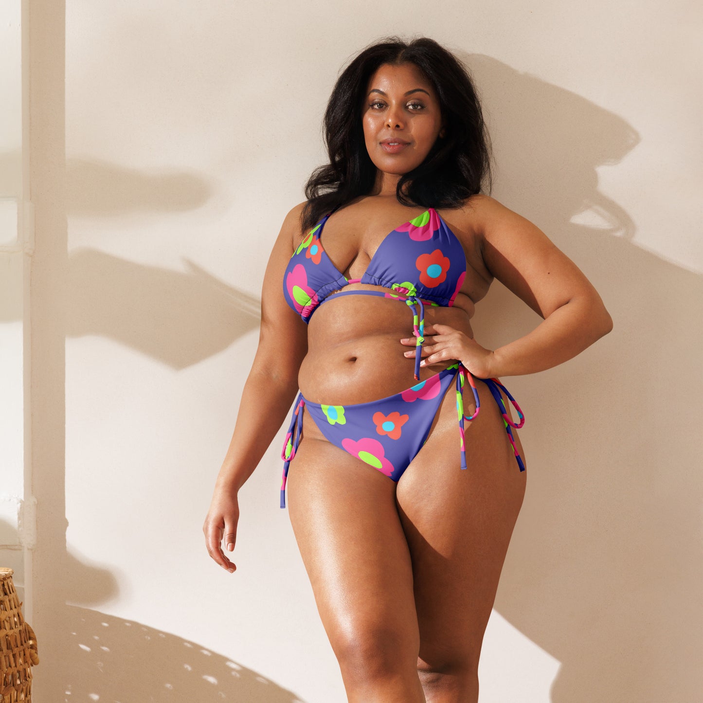 Floral Doodles Purple print recycled string bikini