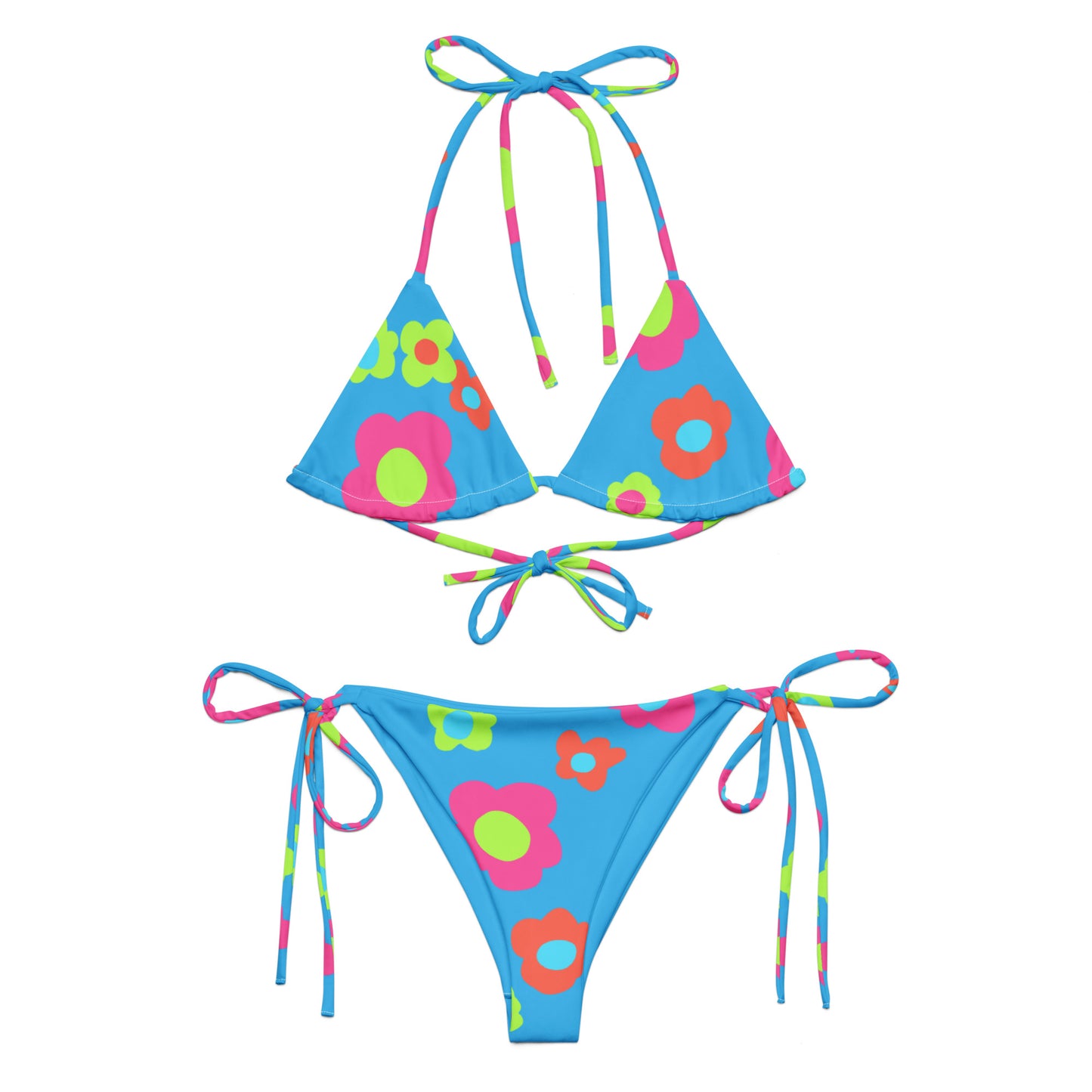 Floral Doodles Blue print recycled string bikini
