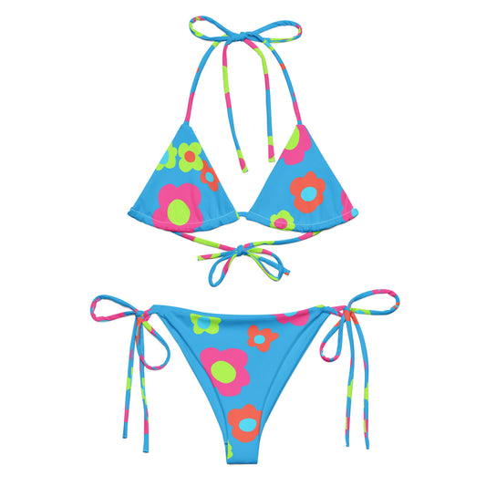 Floral Doodles Blue print recycled string bikini