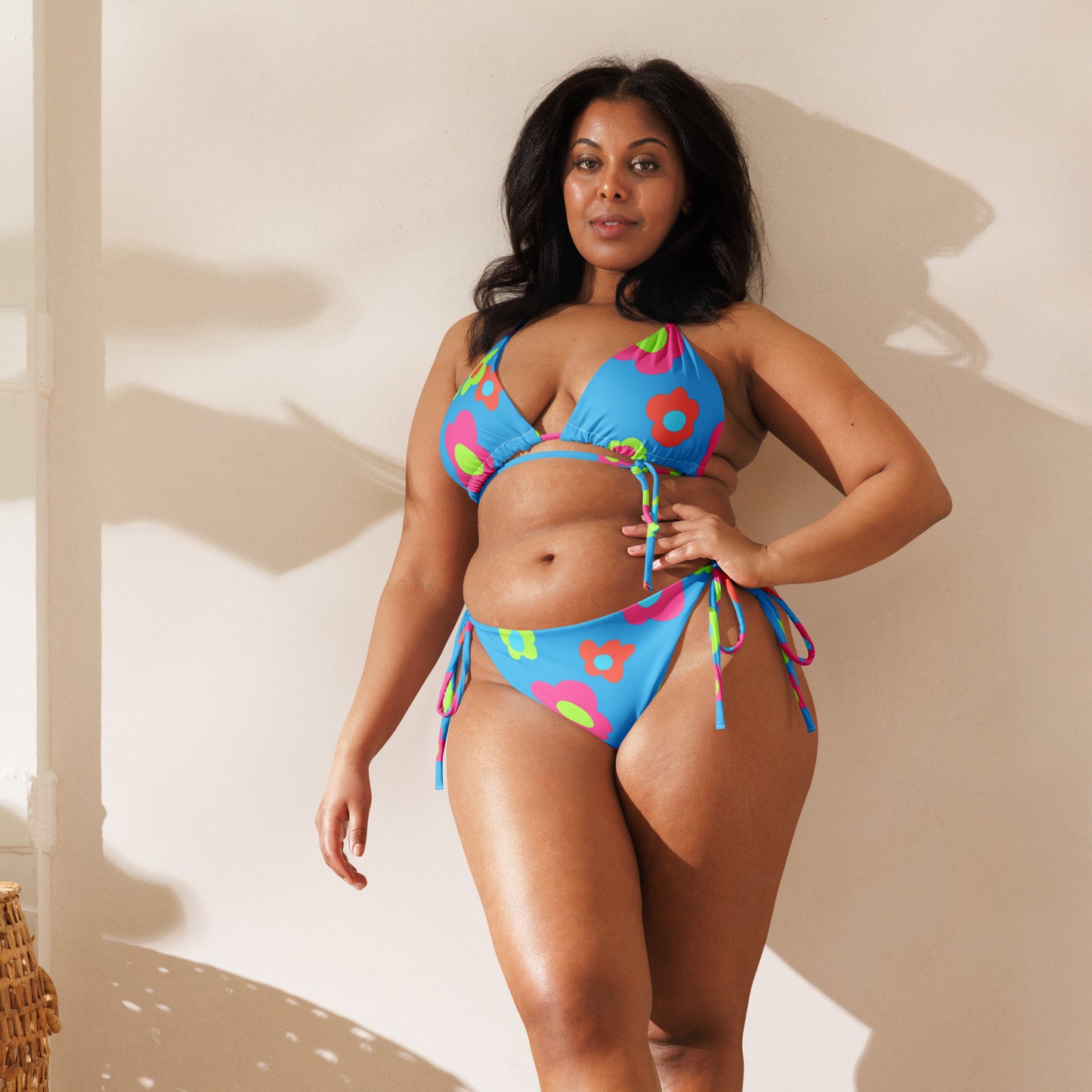 Floral Doodles Blue print recycled string bikini
