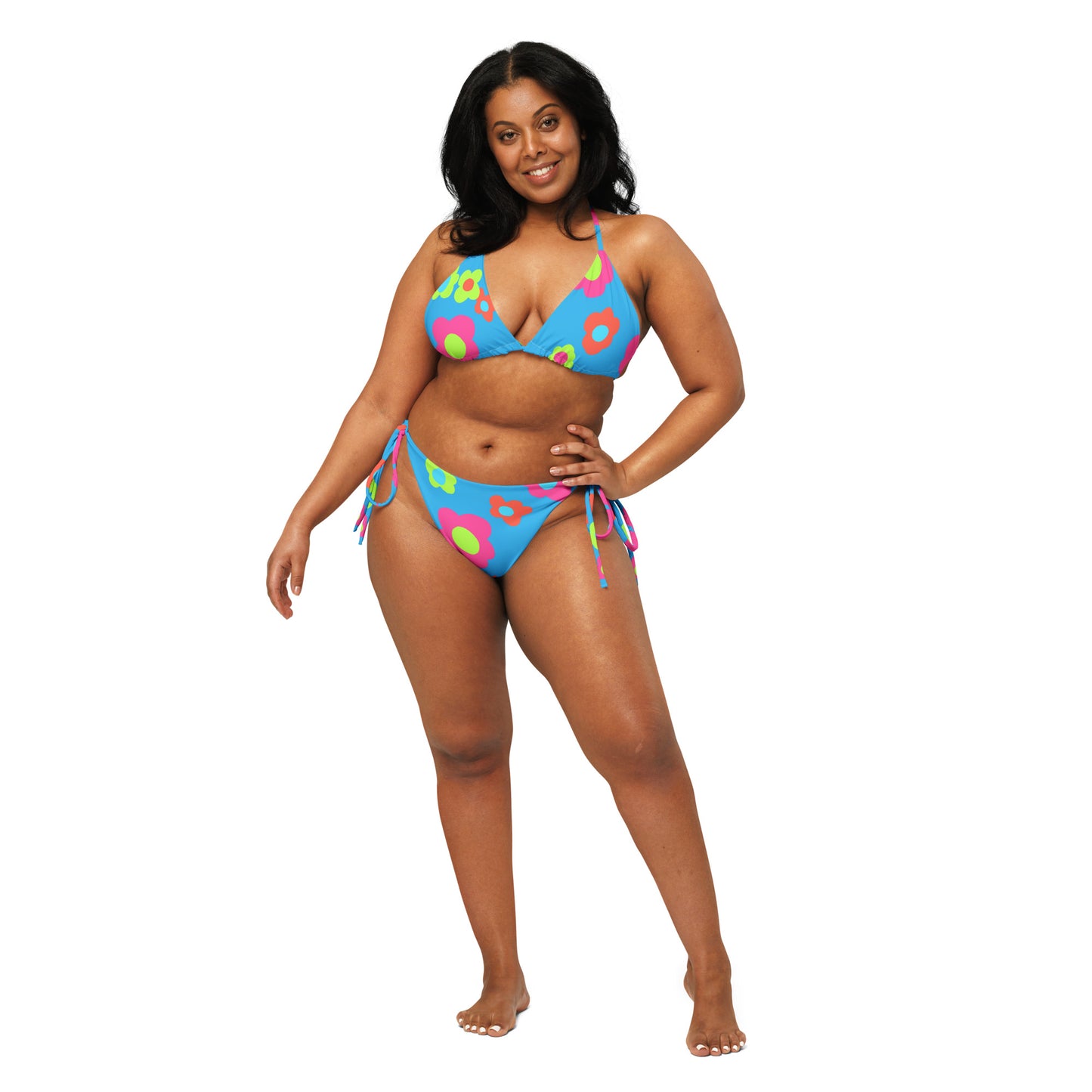 Floral Doodles Blue print recycled string bikini