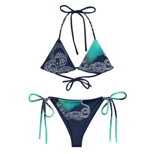 Blue Heart Eternal Love Snake recycled string blue mystical bikini