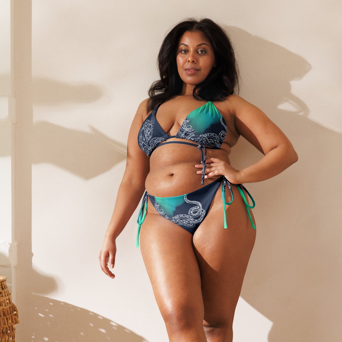 Blue Heart Eternal Love Snake recycled string blue mystical bikini