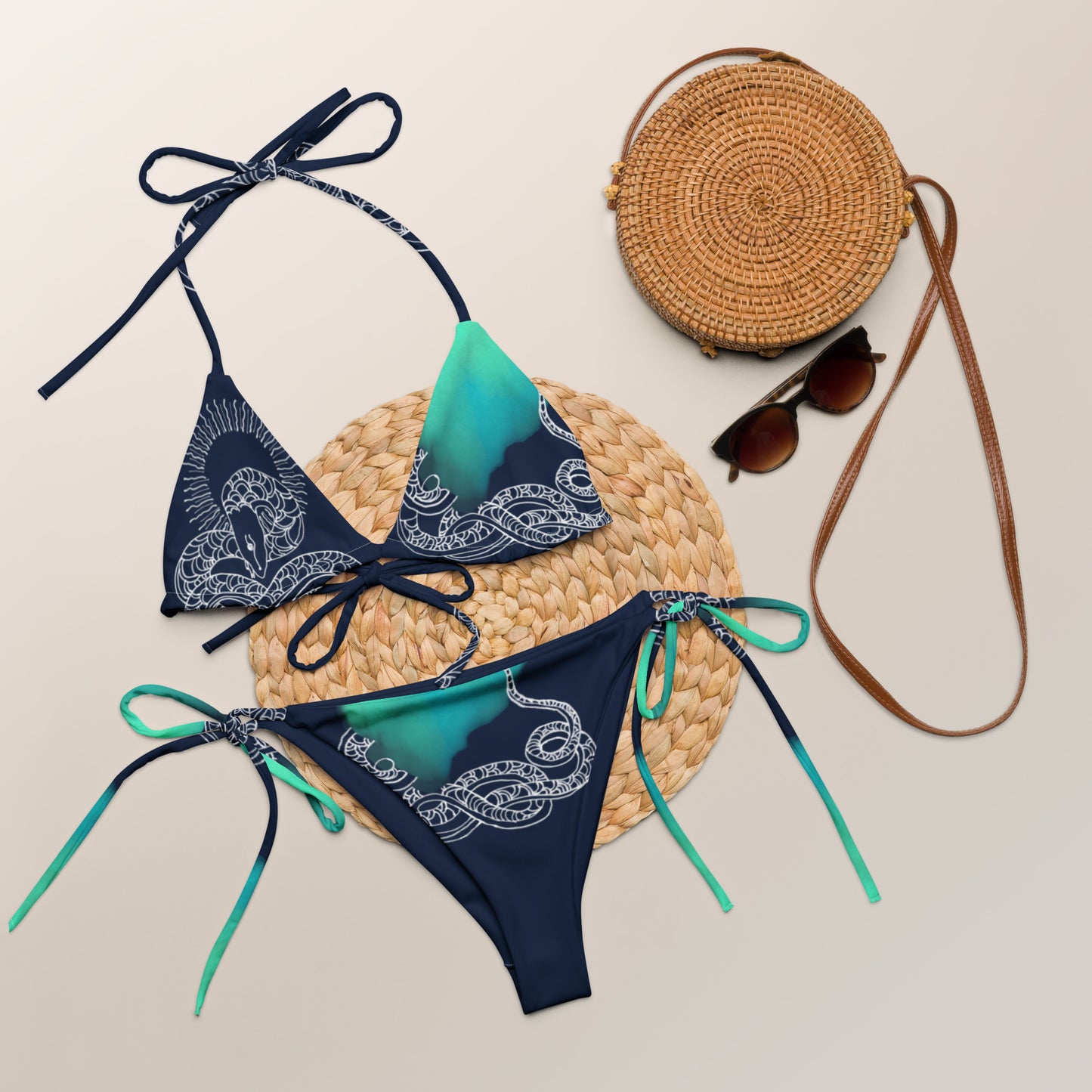 Blue Heart Eternal Love Snake recycled string blue mystical bikini