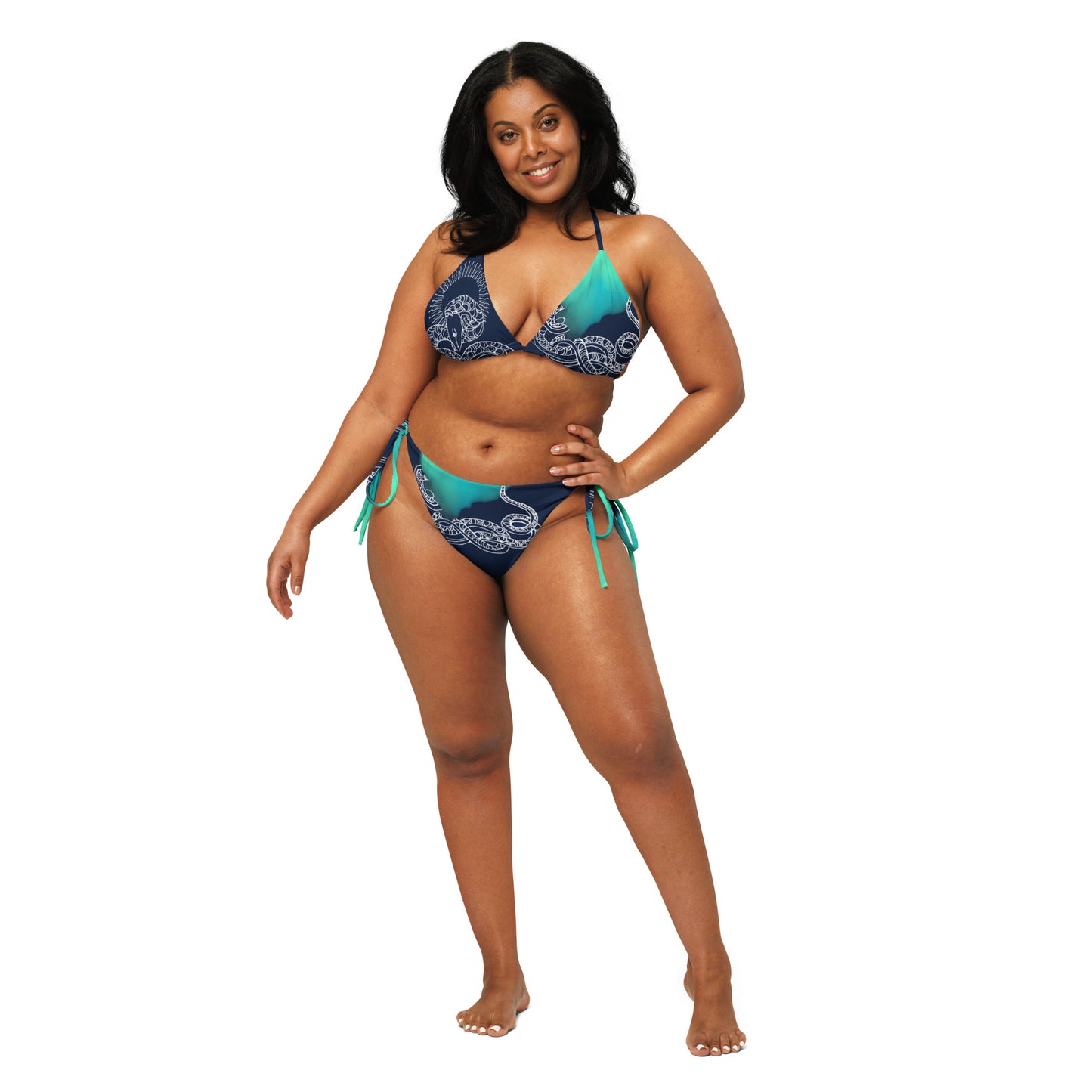 Blue Heart Eternal Love Snake recycled string blue mystical bikini