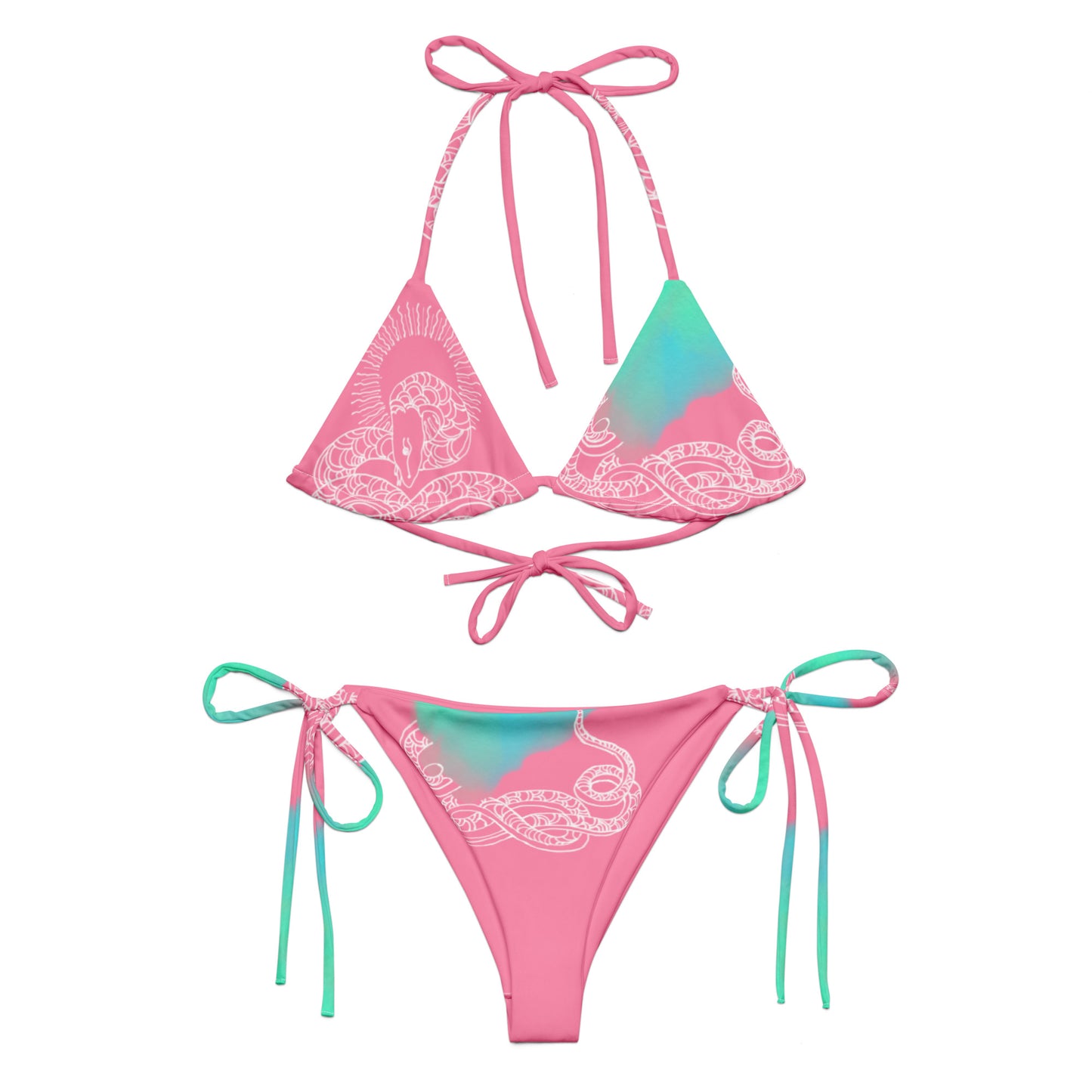 Blue Heart Eternal Love Snake recycled string pink mystical bikini