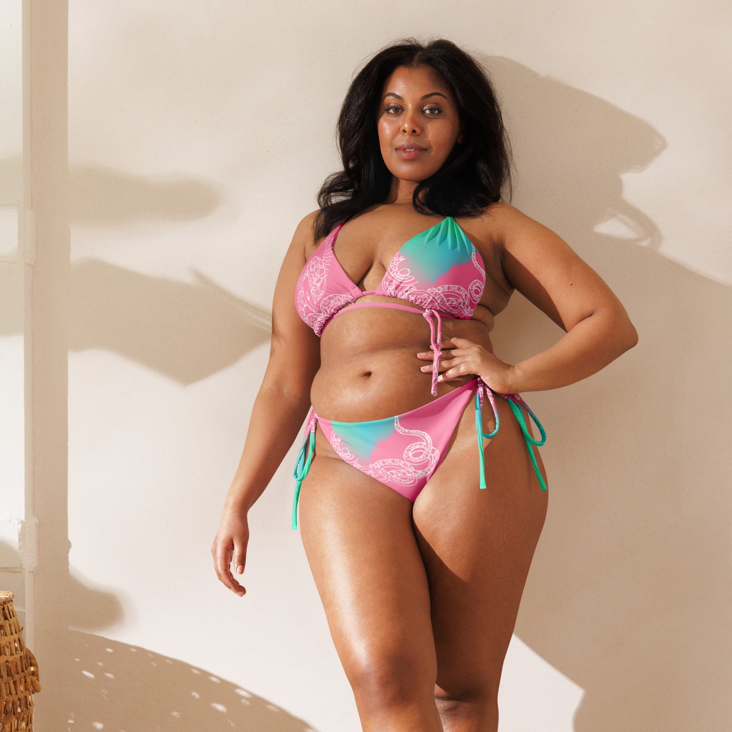 Blue Heart Eternal Love Snake recycled string pink mystical bikini