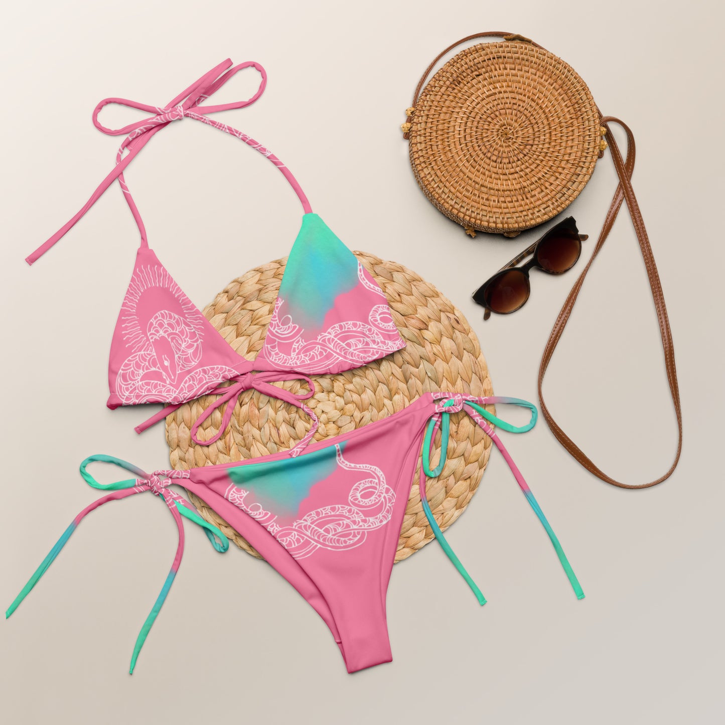Blue Heart Eternal Love Snake recycled string pink mystical bikini